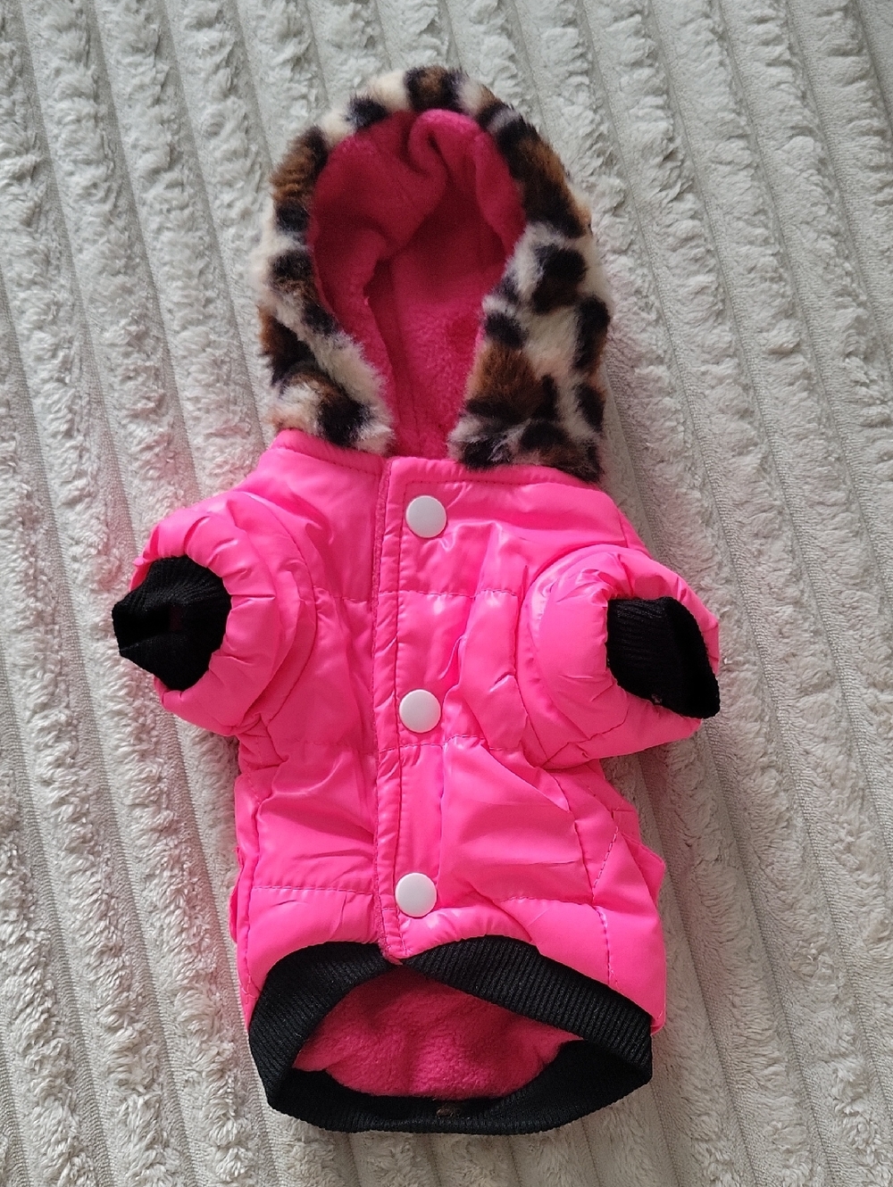 Bright Pink Leopard-Trim Dog Winter Jacket
